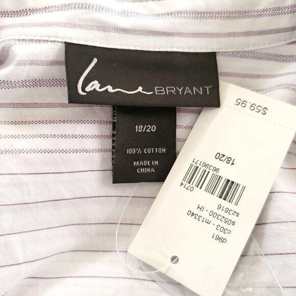 NEW Lane Bryant Button Down Shirt Sz 18 20 White Purple Stripe Long Sleeve - Picture 6 of 6